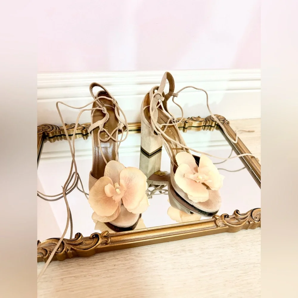 Aquazzura heels sandals pump shoes butterfly rose flowers orchid size 36 6 Y2K - Picture 2 of 5